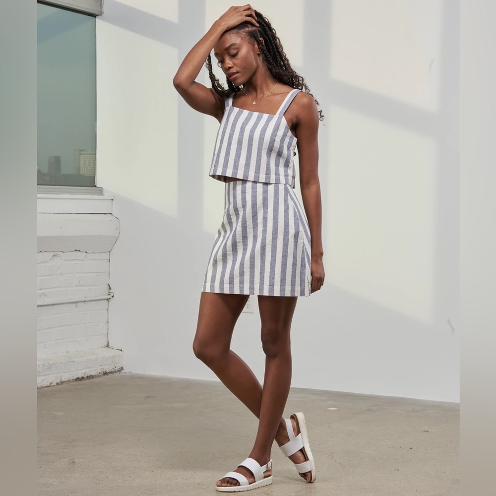 United by Blue Softhemp A line Linen skirt & Cropped Tank Set Blue Stripe